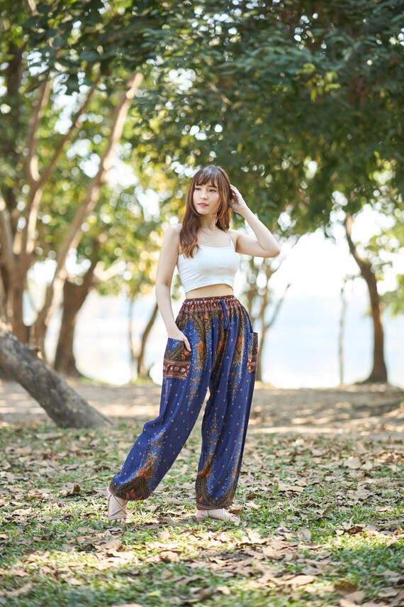 Dark Blue Harem Pants Women's Yoga Trousers – Soft Rayon Relaxed
