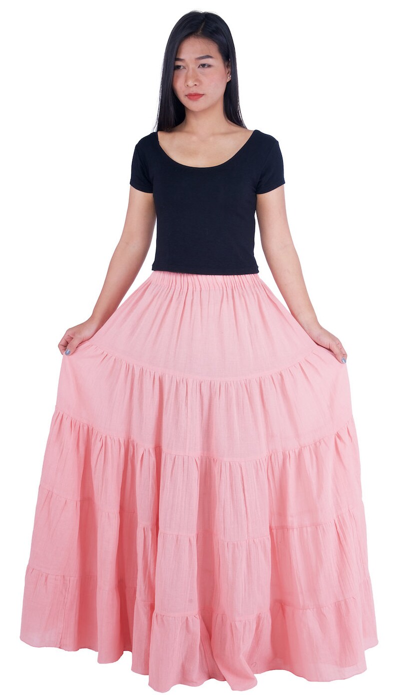 WOMENS PINK LONG Cotton Ruffle Skirt Full Circle Long Maxi - Etsy