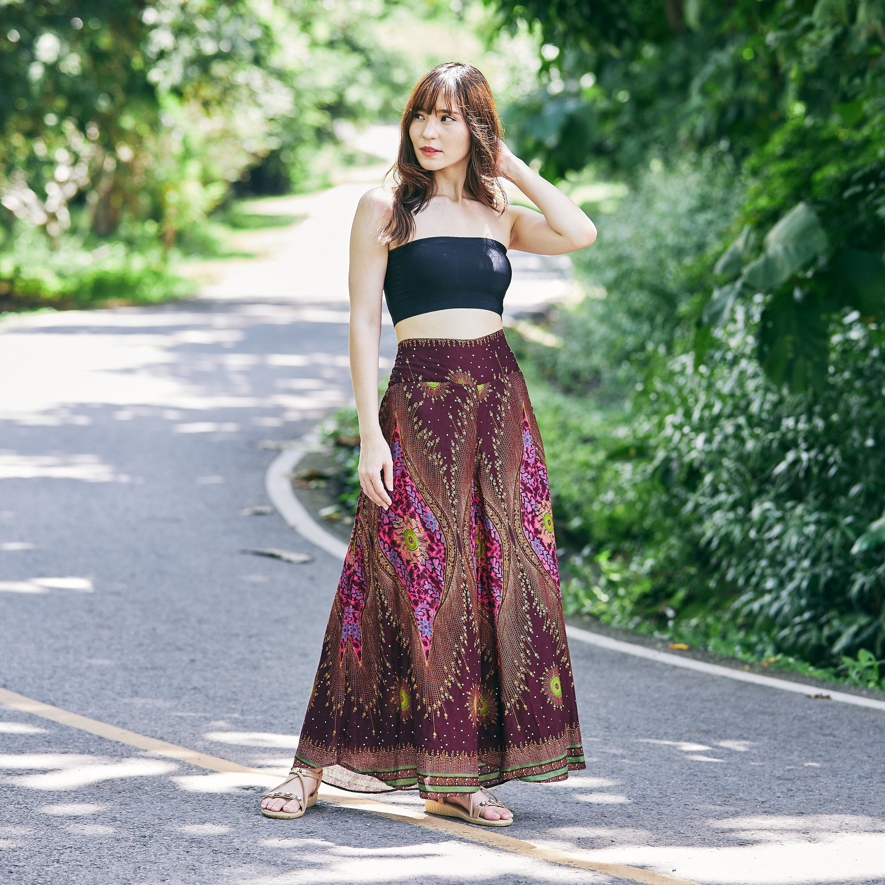 Buy WOMEN PALAZZO PANTS Burgundy Petite to Plus Sizes Wide Leg Pants Hippie  Clothes Boho Elegant Yoga Trousers Vegan Thai Pants Online in India 