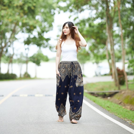 BLUE HAREM PANTS Petite Small to Plus Sizes Available Drawstring