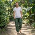 Green Harem Pants Best Festival Mens Clothing -Boho Yoga Botanical Pants Men With Pockets-Flowy Hippie Pants Summer Trousers With Drawstring product logo