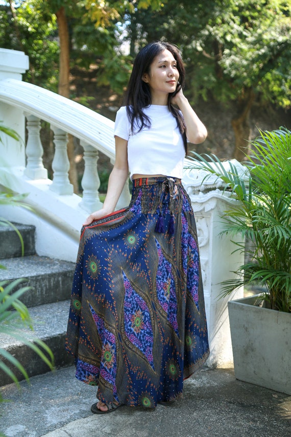 WOMENS LONG DARK Blue Maxi Skirt Bohemian Gypsy Hippie Style | Etsy