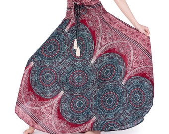 Burgundy Rayon Maxi Skirt: Bohemian Hippie Dress 2-in-1