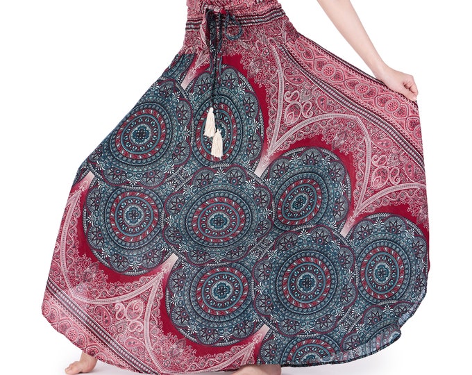 Burgundy Rayon Maxi Skirt: Bohemian Hippie Dress 2-in-1