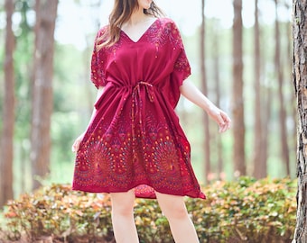 Rayon Boho Top: Kaftan Tunic, Kimono Swim Cover-Up