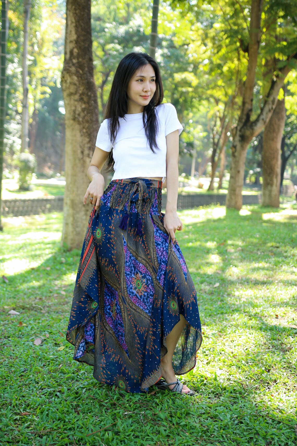 WOMENS LONG DARK Blue Maxi Skirt Bohemian Gypsy Hippie Style Etsy