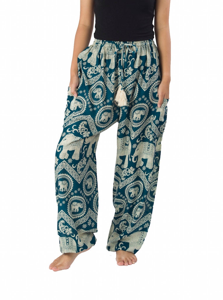 TEAL ELEPHANT PANTS Hippie Boho Yoga Harem Pants Festival | Etsy