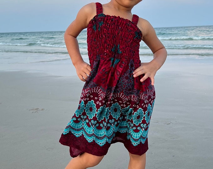 Girls' Red Boho Dress: Lightweight Rayon Summer Beach Cover-Up