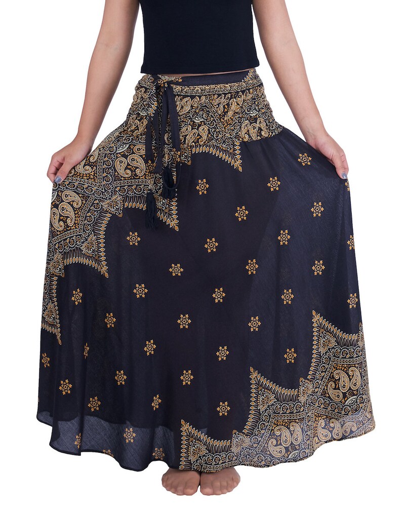 WOMENS LONG BLACK Maxi Skirt Bohemian Chic Gypsy Hippie Etsy