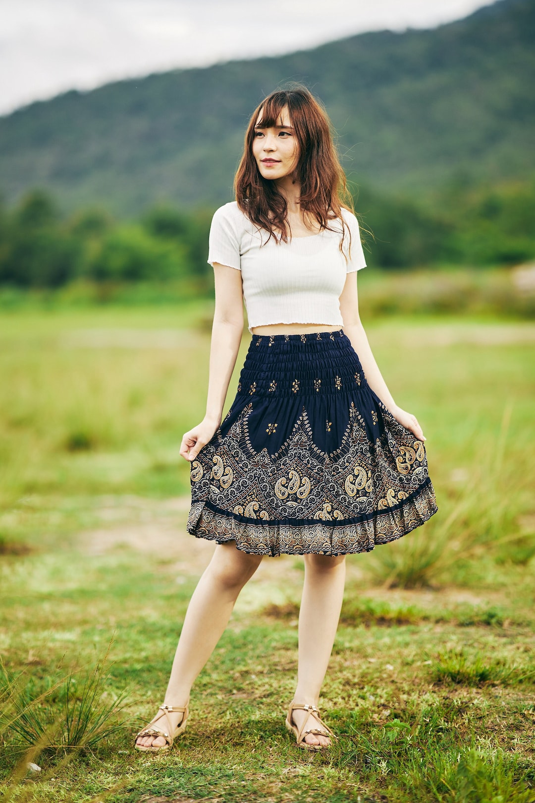 Acquista AOMEI Gonne Stampate per Le Donne A Vita Alta Con Tulle Bianco Increspature Pacchetto