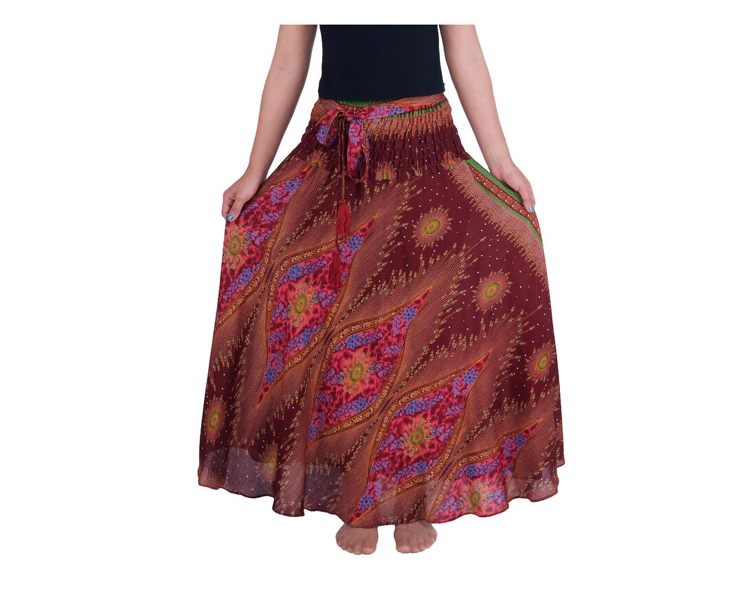 WOMEN LONG BURGUNDY Maxi Skirt Bohemian Gypsy Hippie Style - Etsy
