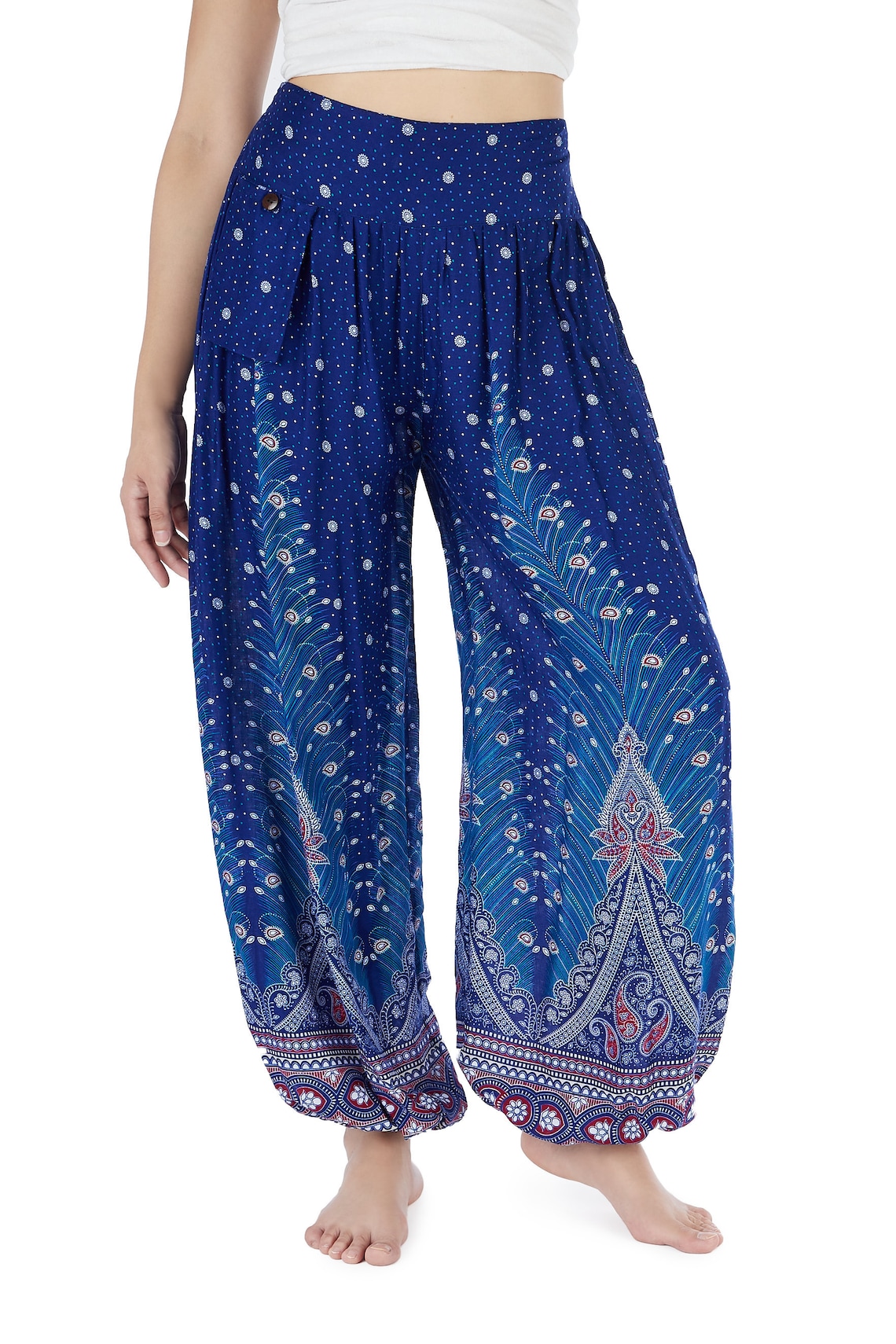 BLUE FLOWY PANTS Women Peacock Harem Pants Hippy Trousers | Etsy