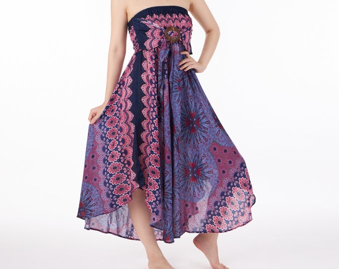 Purple Mandala Rayon Maxi Dress: Bohemian Hippie Skirt