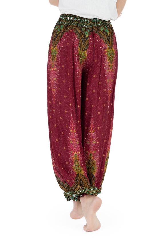 WOMEN FLOWY PANTS Burgundy Harem Hippie Trousers Petite to Plus Sizes Boho  Fall Pants Girls Festival Pants Lounge Loose Balloon Pant -  Canada