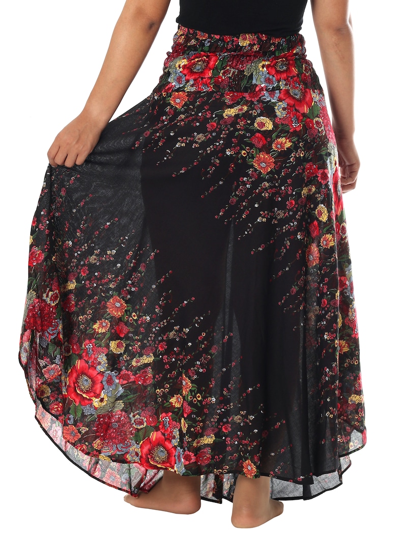 Boho Maxi Skirts For Women - Floral Thai Skirt for Summer Festival - Long Rayon Hippie Skirt Bohemian Womens Clothing - High Waist Skirt image 3