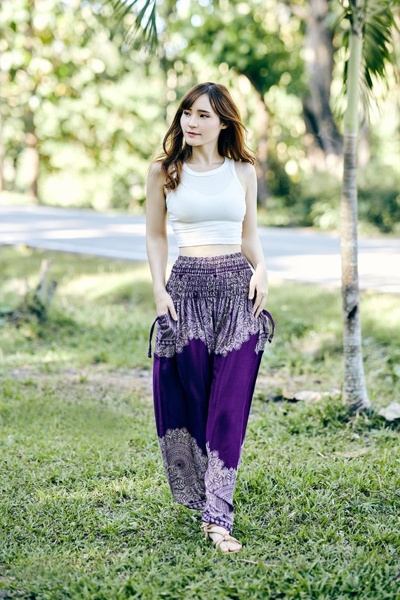 Purple Hippie Clothes Women Harem Pants Comfy Loungewear Hippy