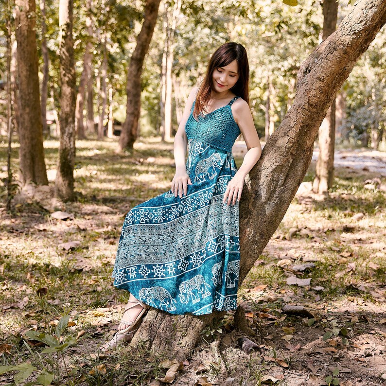 Bohemian Summer Dresses for Women Boho Clothing Beach Dress - Flowy Dress Crochet Top Hippie Clothes - Comfy Sundresses Gift for Her Casual