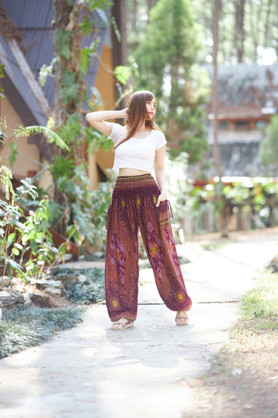 BOHO HAREM PANTS Women Lounge Flowy Yoga Pants Hippie Festival Pants With  Pockets Floral Baggy Genie Pants 