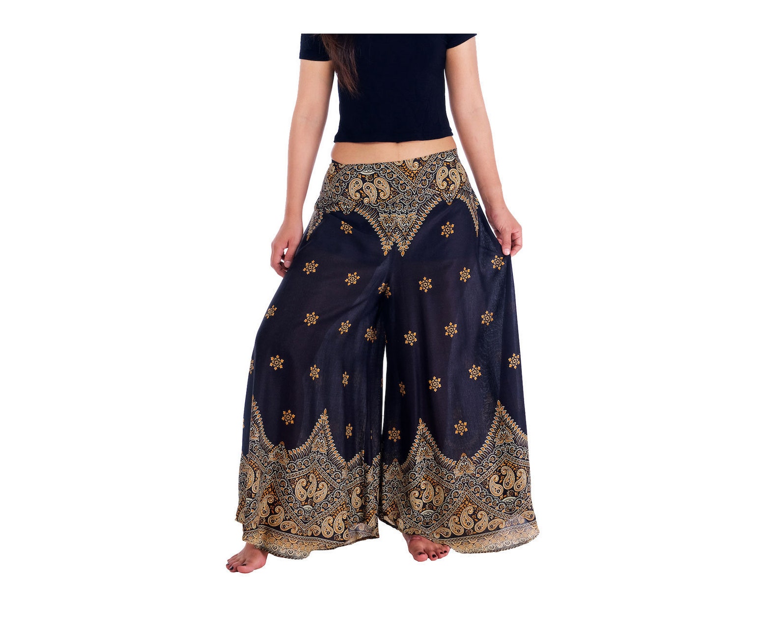 BLACK WOMEN PALAZZO Pants Wide Leg Yoga Pants Hippie Thai - Etsy