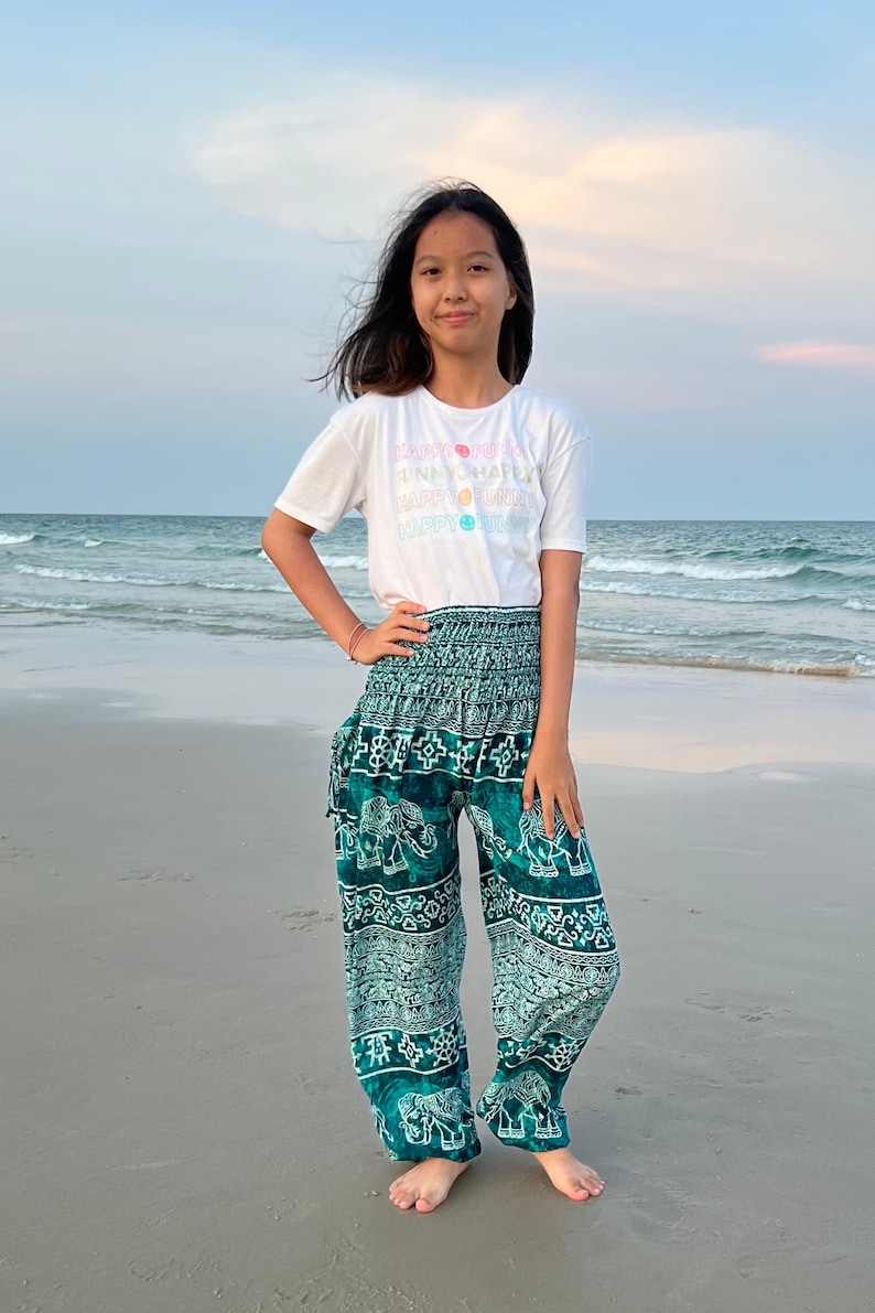 KIDS HAREM PANTS Teal - Smocked Waist Comfy Summer Clothes - Small Sizes Available Toddlers Pants - Boho Aladdin Trousers for Children