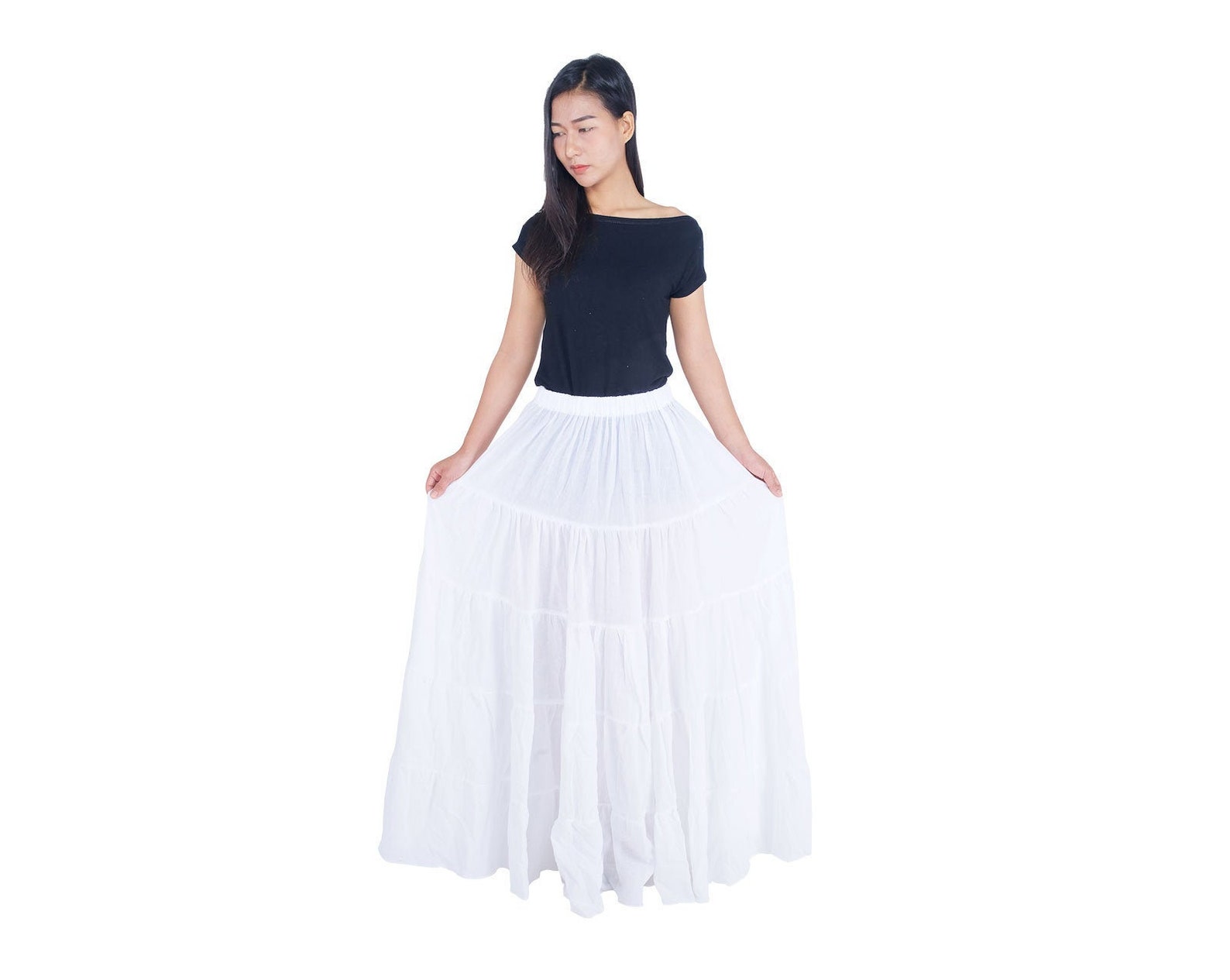 WOMENS WHITE LONG Cotton Ruffle Skirt Full Circle Long Maxi Etsy Canada