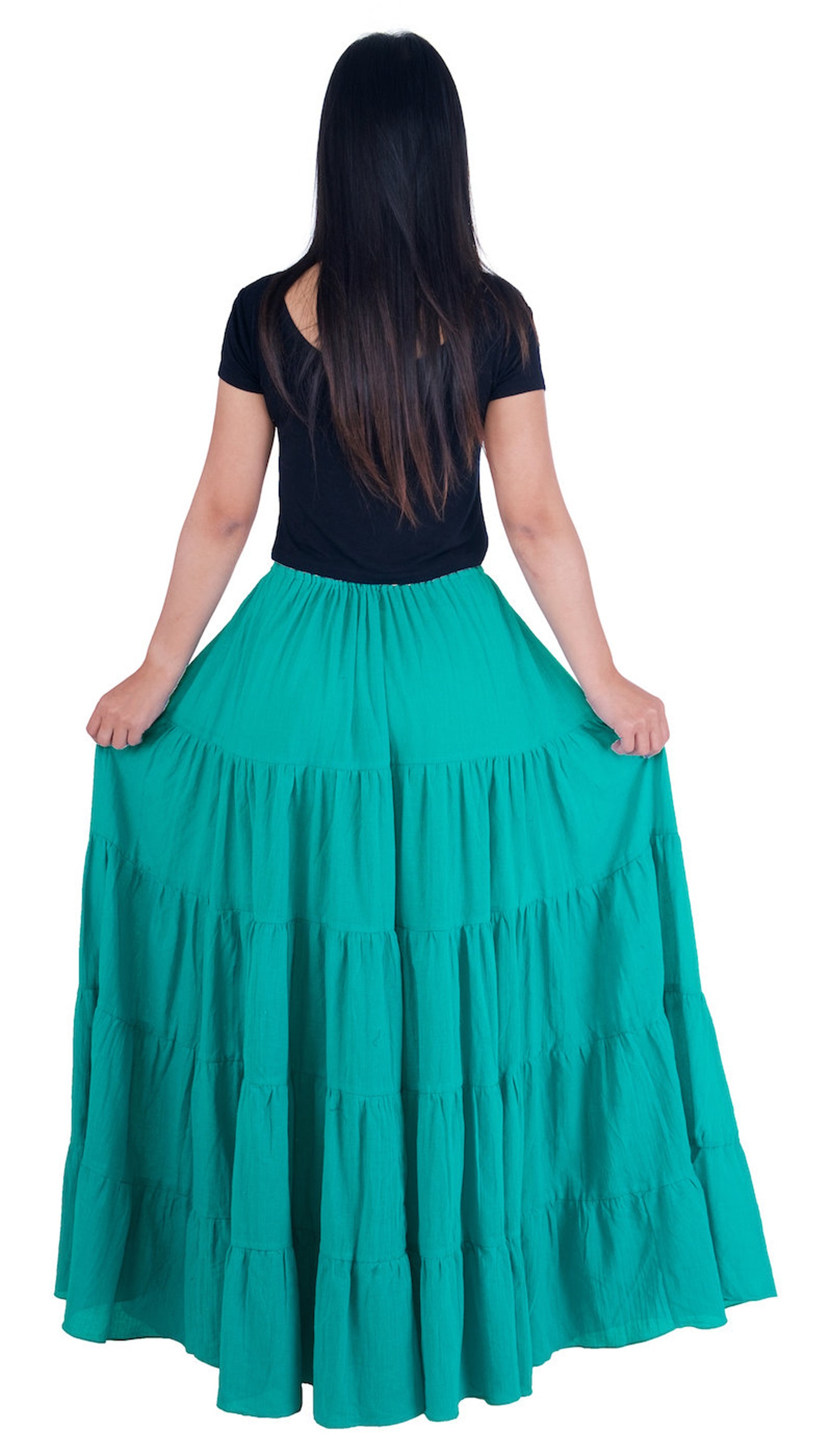 Women's Teal Long Cotton Ruffle Skirt Full Circle Long | Etsy