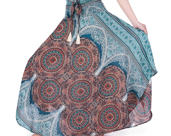 Teal Hippie Skirt: Rayon Boho Maxi Dress - Festival Style