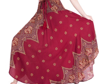 WOMEN BOHO SKIRT - Langer Maxi Hippie Rock - Halloween Kostüm - Weicher Viskose Pfau Gedruckt Plus Größe Hippie Rock für Frauen - Herbst kleidung