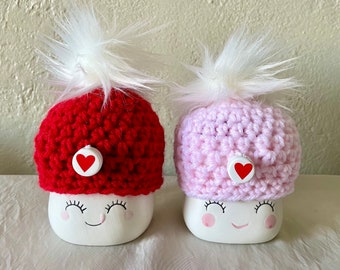 Set of 2 Valentine Marshmallow Mug Hats / Marshmallow Valentine's Day Mug Hats / Marshmallow Mug Toppers / Red Marshmallow Mug Hats