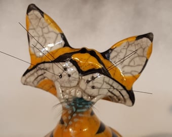 Cerámica Raku de gato travieso "Tigger-tiger" de 23 a 25 cm de alto - Envío gratuito