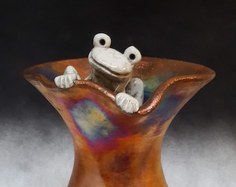 Jarrón de cerámica Raku de tres ranas de 28 cm de alto - Envío gratuito