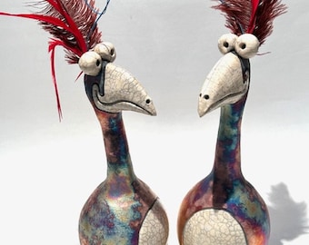 Raku Dodo Bird.  Ten-inch tall handmade bird by Nolan Windholtz of Round Tree Pottery