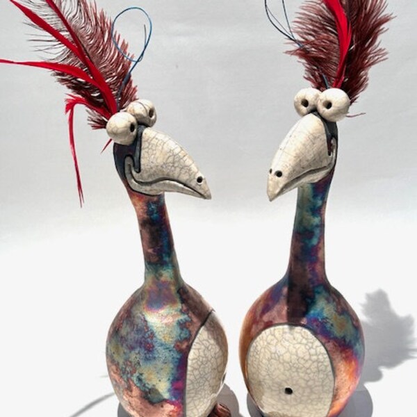 Raku Dodo Bird.  Ten-inch tall handmade bird by Nolan Windholtz of Round Tree Pottery