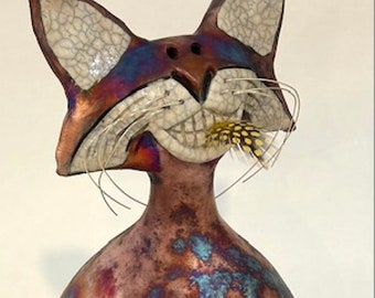Gato travieso de 35,5 cm (14 pulgadas) de Nolan Windholtz, de Round Tree Pottery.