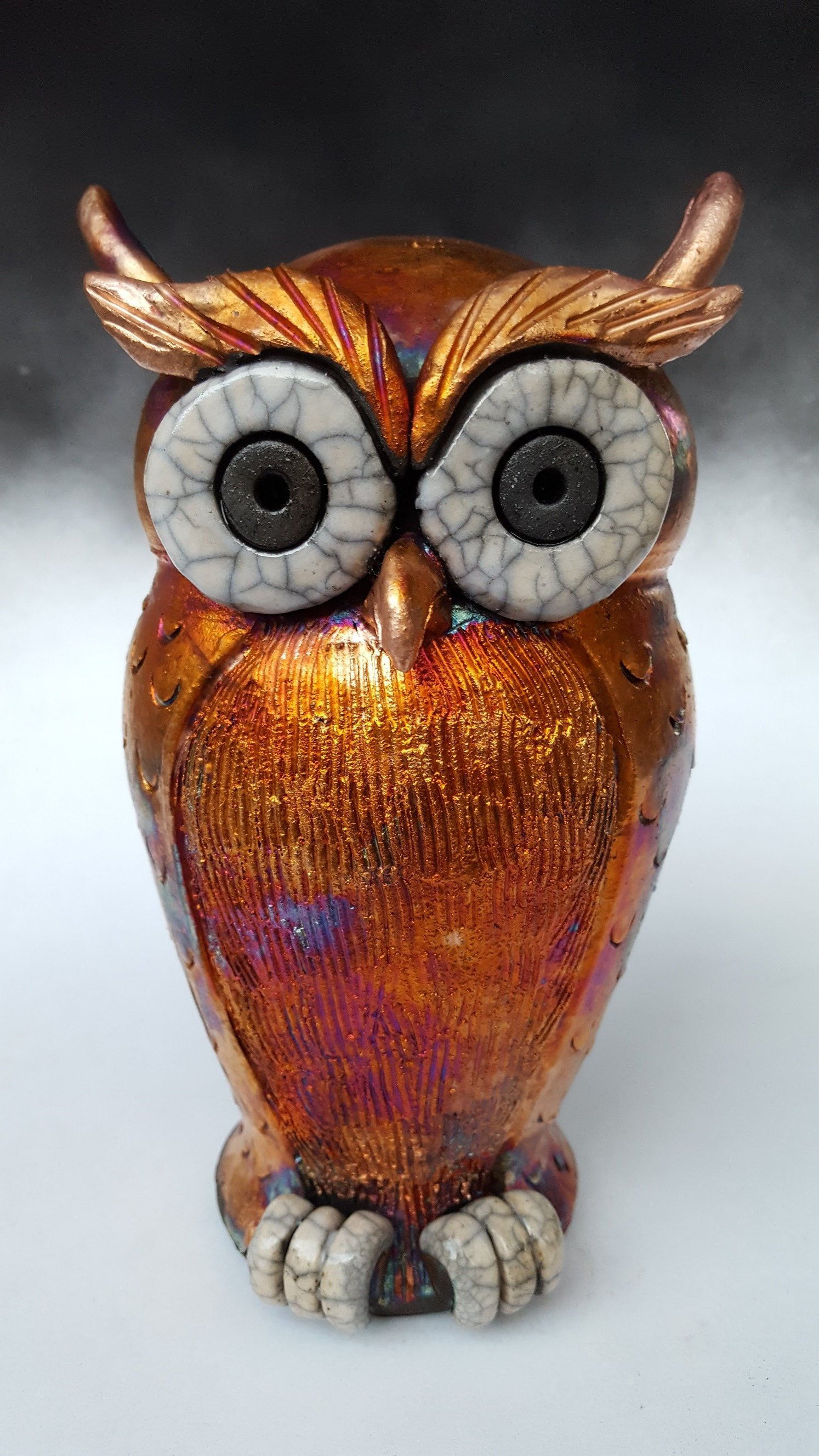 7 inch Tall - Owl Raku Pottery - Free Shipping