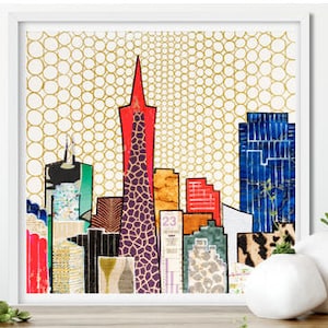 San Francisco Skyline Collage Art Print, San Francisco City Art, San Francisco&#39;s Skyline Wall Art, Bay Area Artwork Map, Home Décor Wall Art