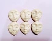6 pc lot Plain Polymer Clay face Cabochon,faces,Flat back bead,1 1 8 quot ,handmade supply,Pearl White,focal bead,no hole,art bead