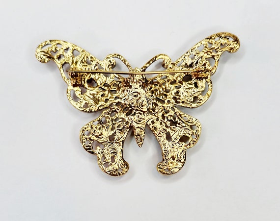 Vintage Large Butterfly Rose and Faux Pearl pin b… - image 2