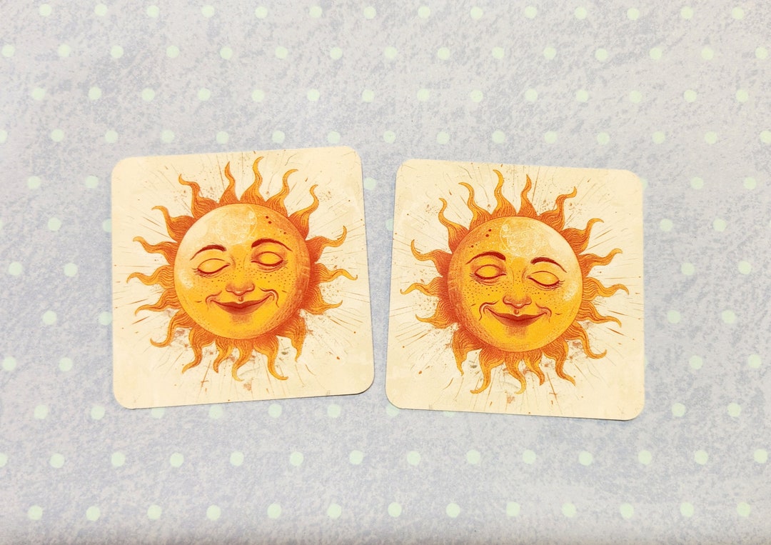 2 Inch Folk Art Sun Face Stickers, 2 Vinyl Matte Sticker Set, Folkart ...