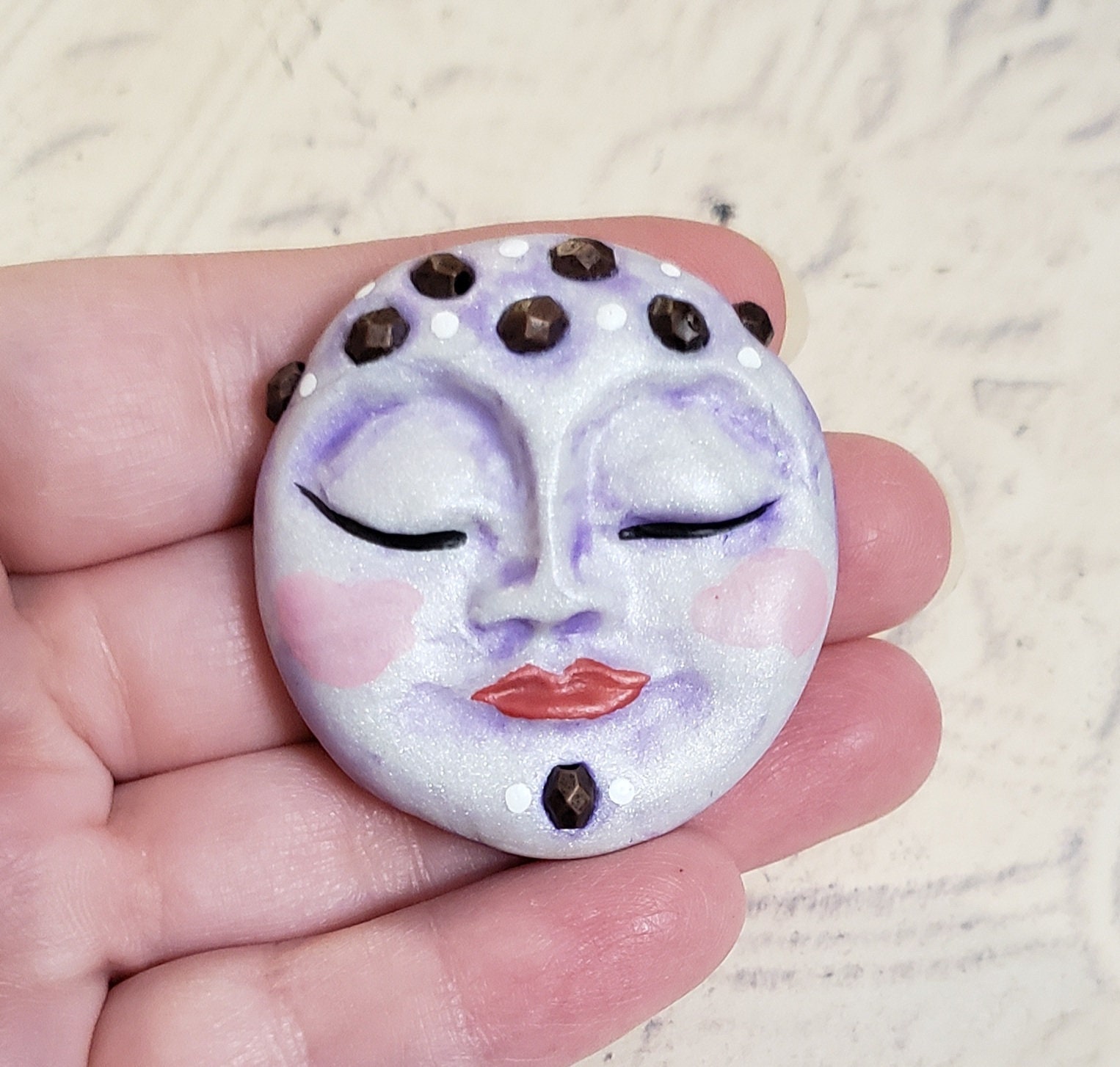 art craft supplies flat back bead jewelry Happy 3/4 Moon Fairy Goddess Doll Witch Large Polymer Clay face Cabochon,1.75,mosaic tile