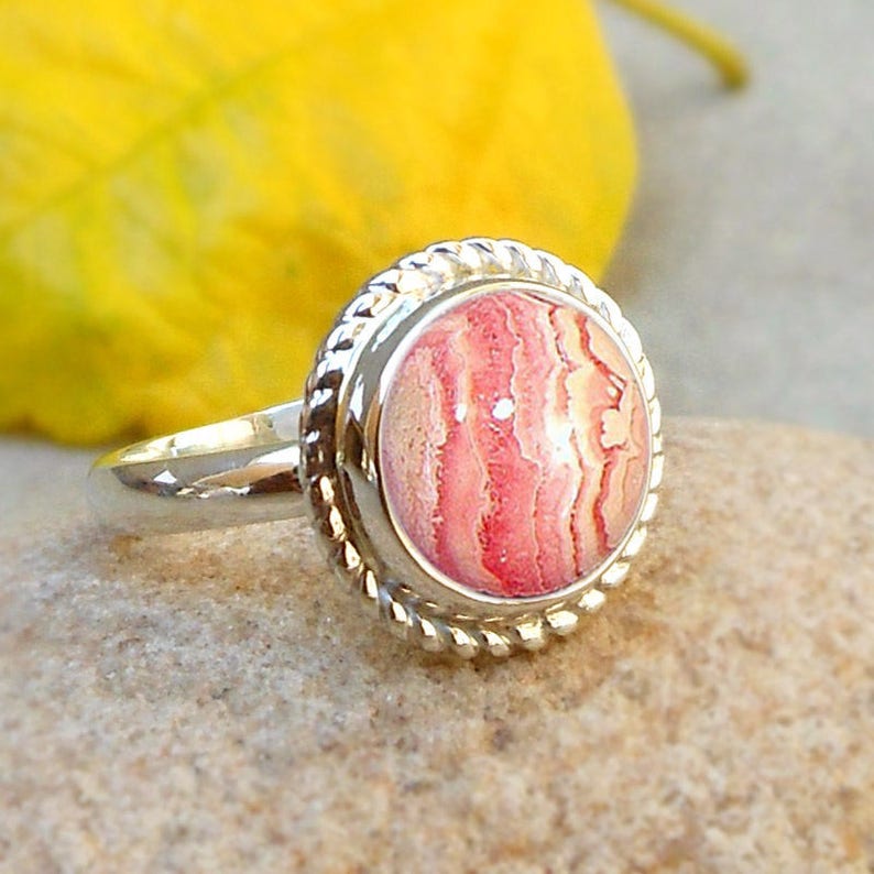 terling Silver Natural Rhodochrosite Ring Pink Rhodochrosite 925 Solid Silver Ring Rhodochrosite jewelry 