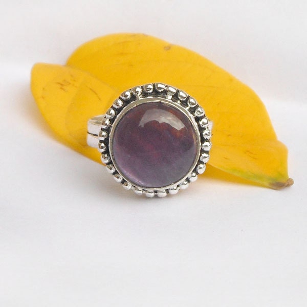 Designer Amethyst Ring size 7.5 - Sterling Silver Bezel Set Stone Cocktail Ring, Indian Jewelry, Purple Ring - Birthstone Ring, Gift Jewelry