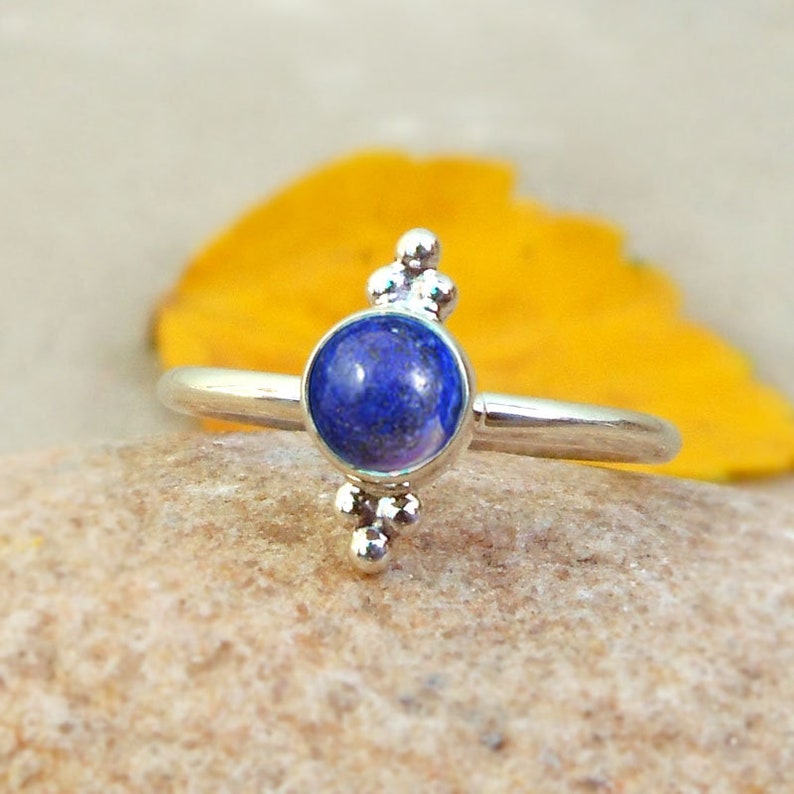 Lapis Lazuli Ring Sterling Silver Ring Blue Stone Ring Lapis Cabochon Gemstone Ring Birthday gifts Artisan Silver Jewelry Gift for her
