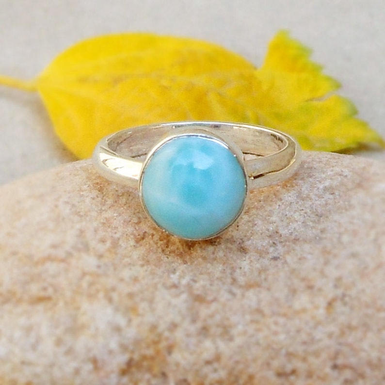 Natural Larimar Ring Dominican Republic Gemstone Sky Blue larimar Bezel Ring Boho Rings Minimalist Rings Sterling Silver Larimar Ring