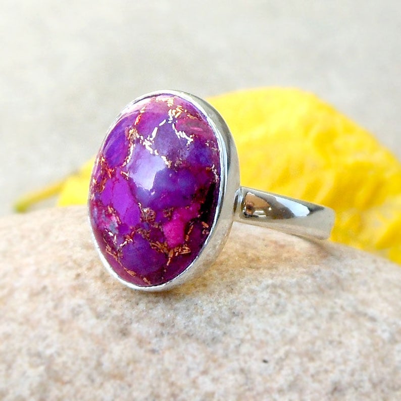 Sterling Silver Purple Mohave Turquoise Ring Purple Ring Copper Turquoise Gemstone Ring Turquoise Ring Statement Ring Sz 5 6 7 8 9 10 11