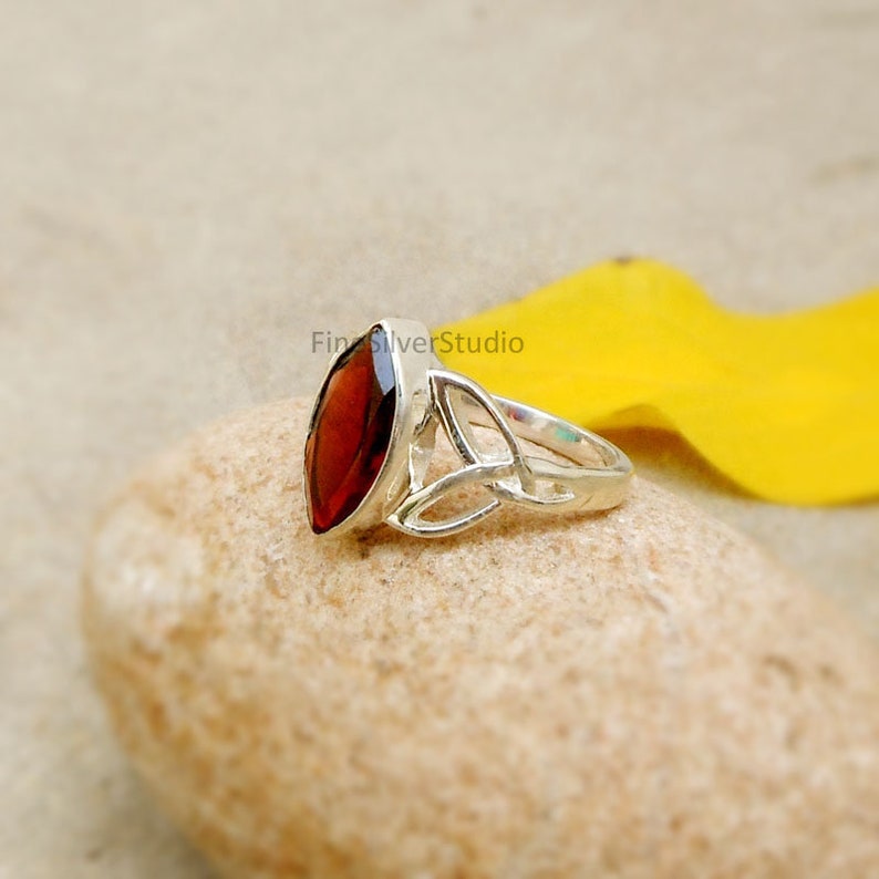 Natural Red Garnet Marquise Cut Ring Garnet celtic ring sterling silver Ring for women Celtic knot Ring Garnet Trinity Rings Garnet Ring