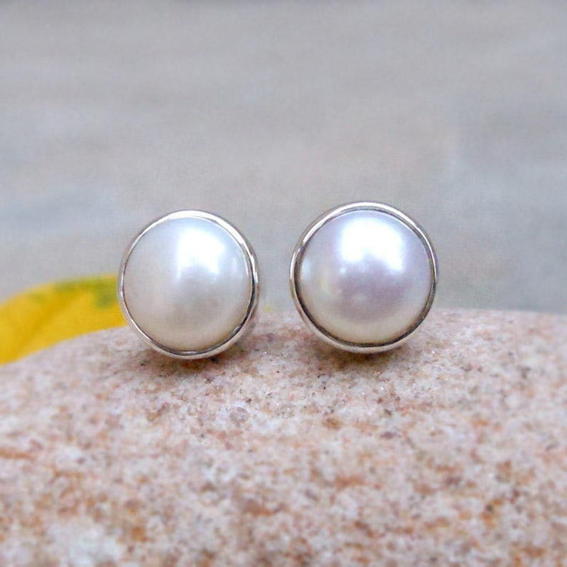 Pearl Stud Earring Sterling Silver Earrings White Pearl - Etsy