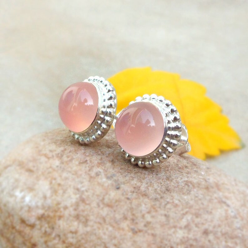 Sterling Silver Rose Quartz Gemstone Stud Earring