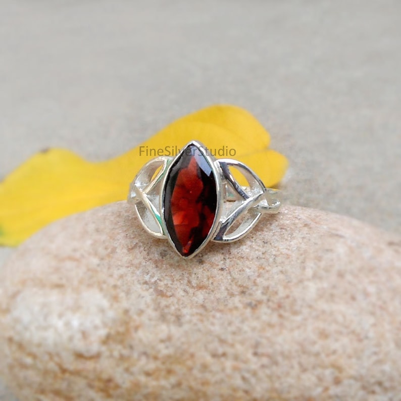 Natural Red Garnet Marquise Cut Ring Garnet celtic ring sterling silver Ring for women Celtic knot Ring Garnet Trinity Rings Garnet Ring