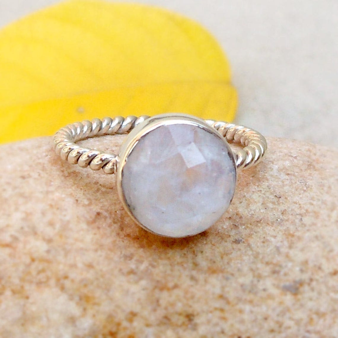 Rainbow Moonstone Ring Sterling Silver Twisted Band Moonstone Etsy